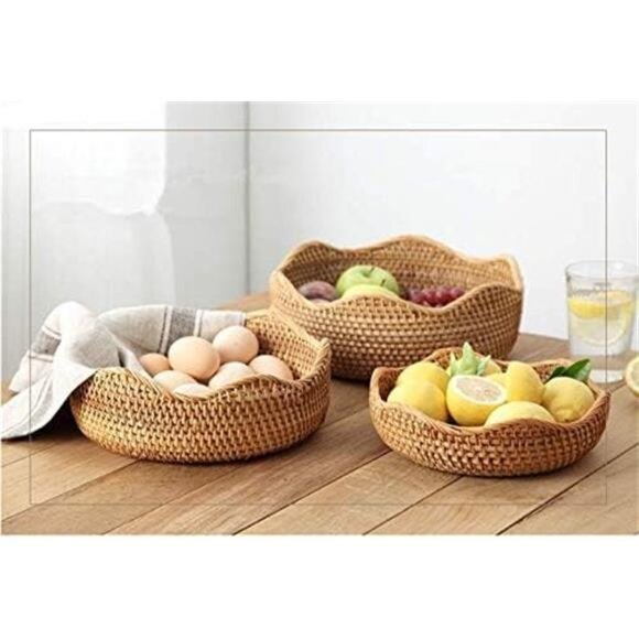 Bread Basket, Round Fruit Baskets, Wicker Storage Bowls - Picture 6 of 8